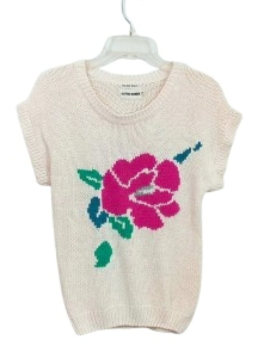 Vintage Alfred Dunner Hand Knit Sweater Ivory Floral Sz M, 80s 90s Y2K